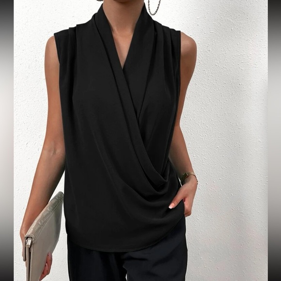 Tops | Luxe Draped Neck Sleeveless Blouse | Poshmark
